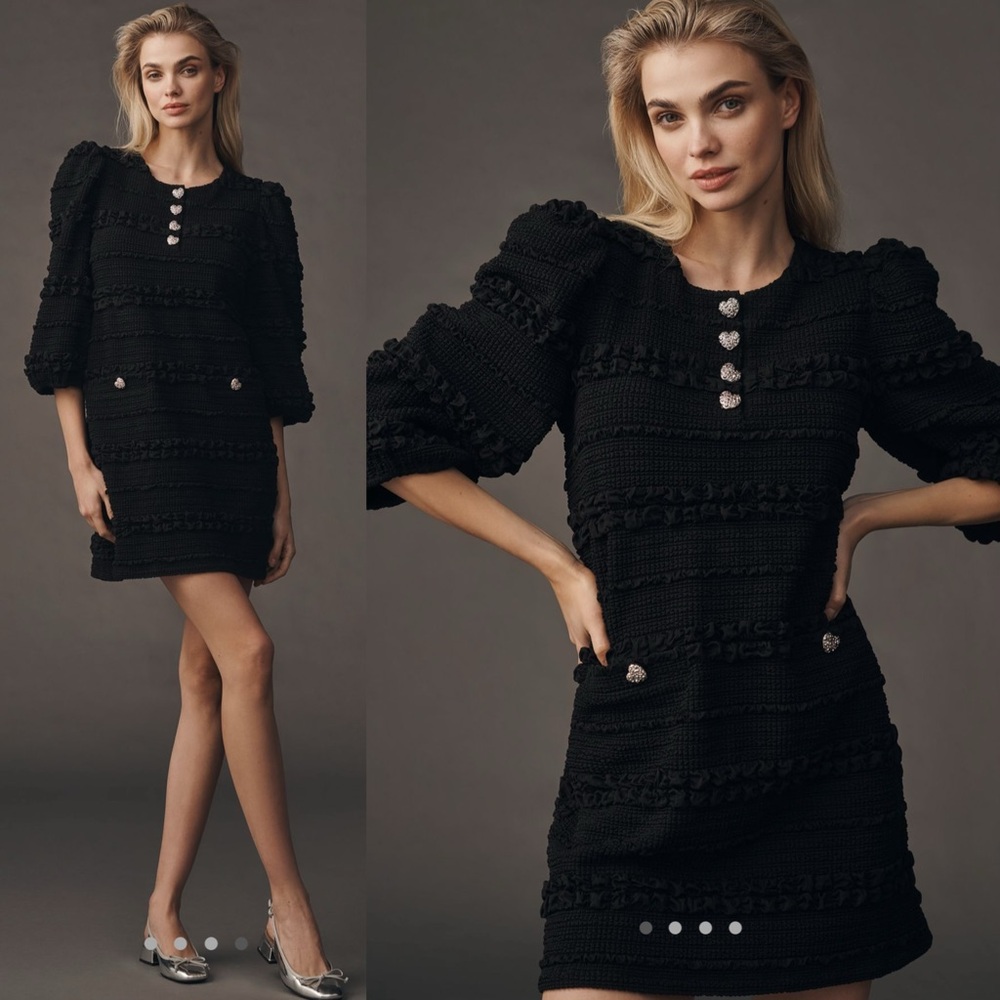 English Factory puff sleeve textured mini dress